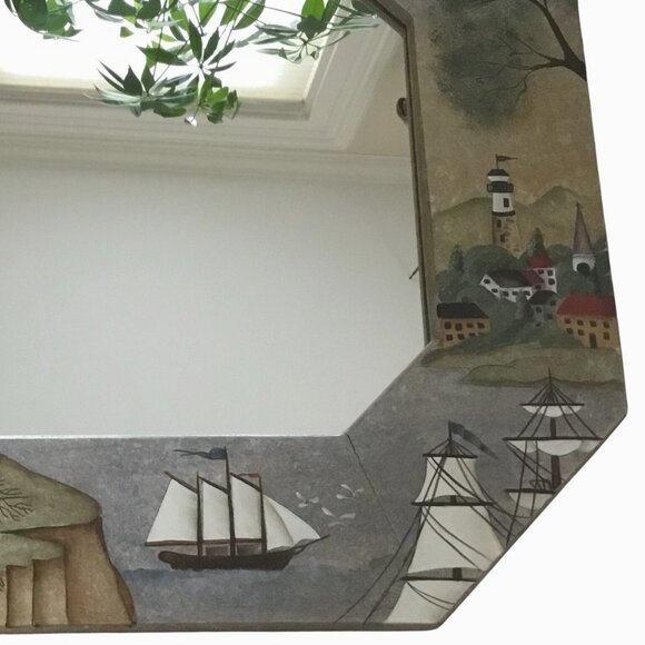 Hand-Painted Lighthouse Nautical Mirror 18x18 Folk Art Coastal Ship Wall Decor - Picture 10 of 10